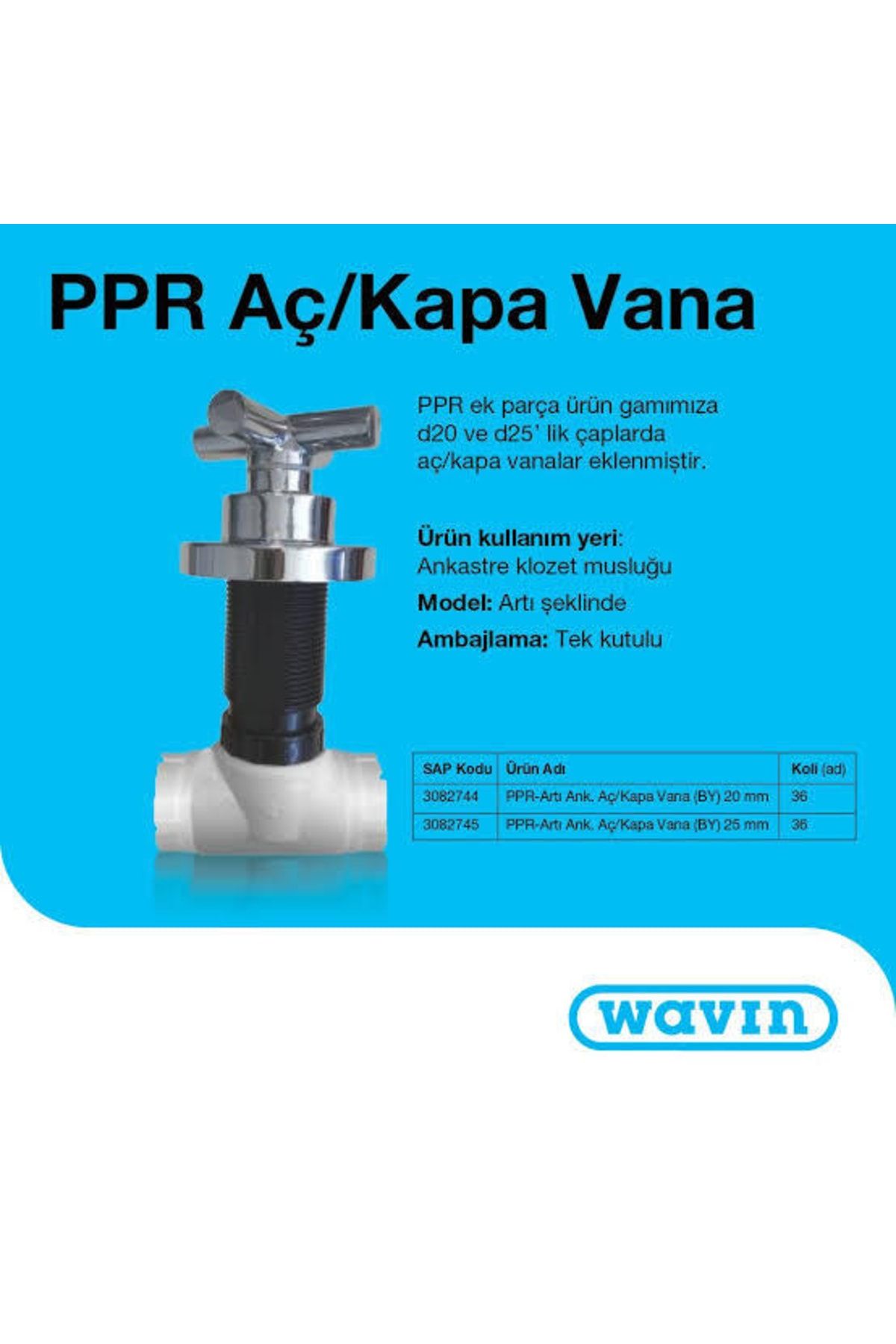 Wavin Artı Ankastre Kafalı Aç/kapa Vana